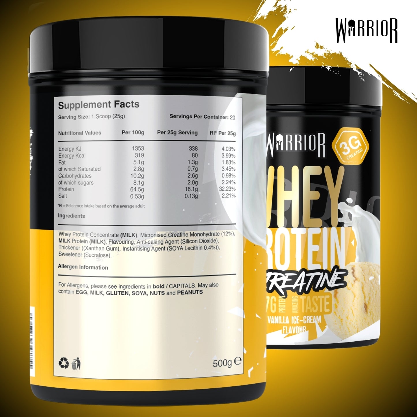 Warrior Whey Protein Plus Creatine | 500g Tubs | 20 Servings