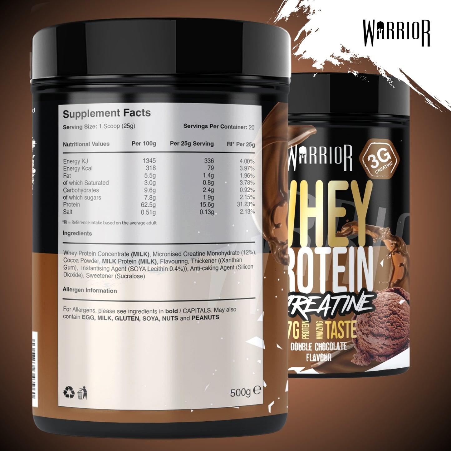 Warrior Whey Protein Plus Creatine | 500g Tubs | 20 Servings