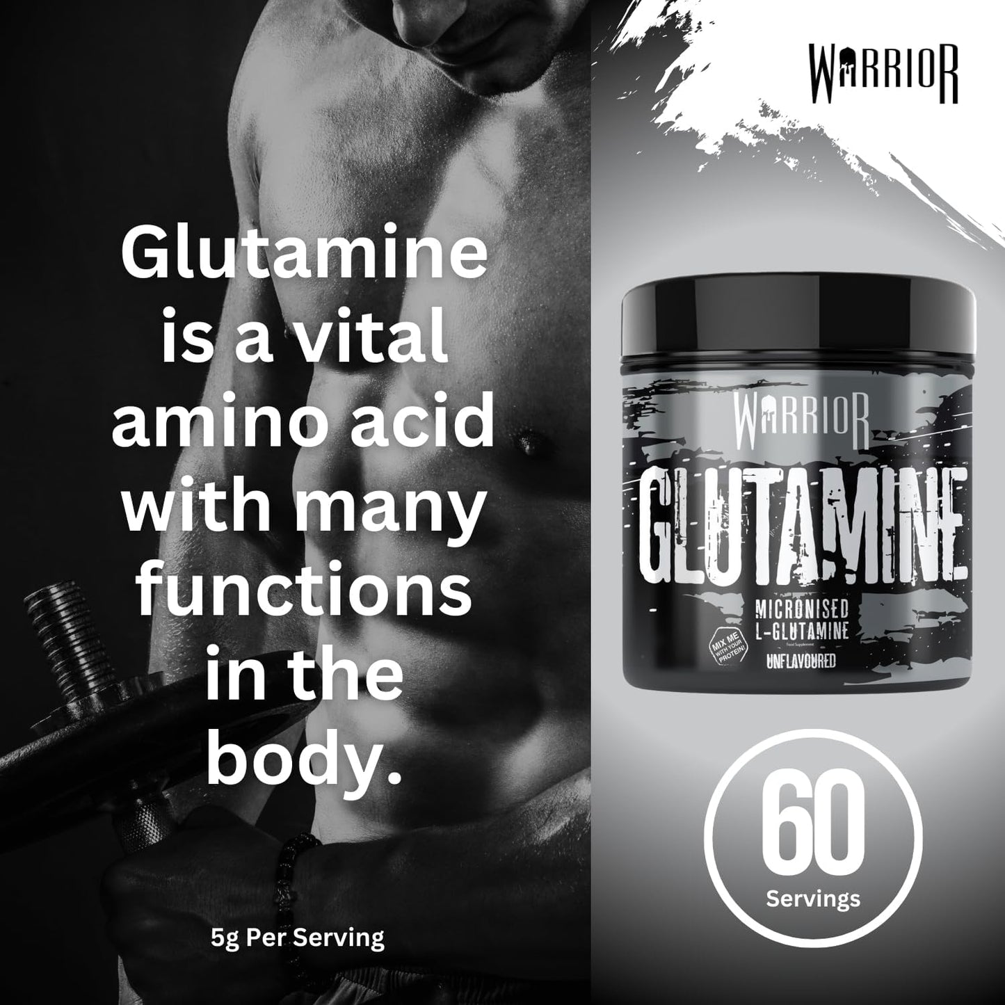 Warrior Glutamine Powder - 300g (60 Servings) & 500g Tubs (100 Servings)