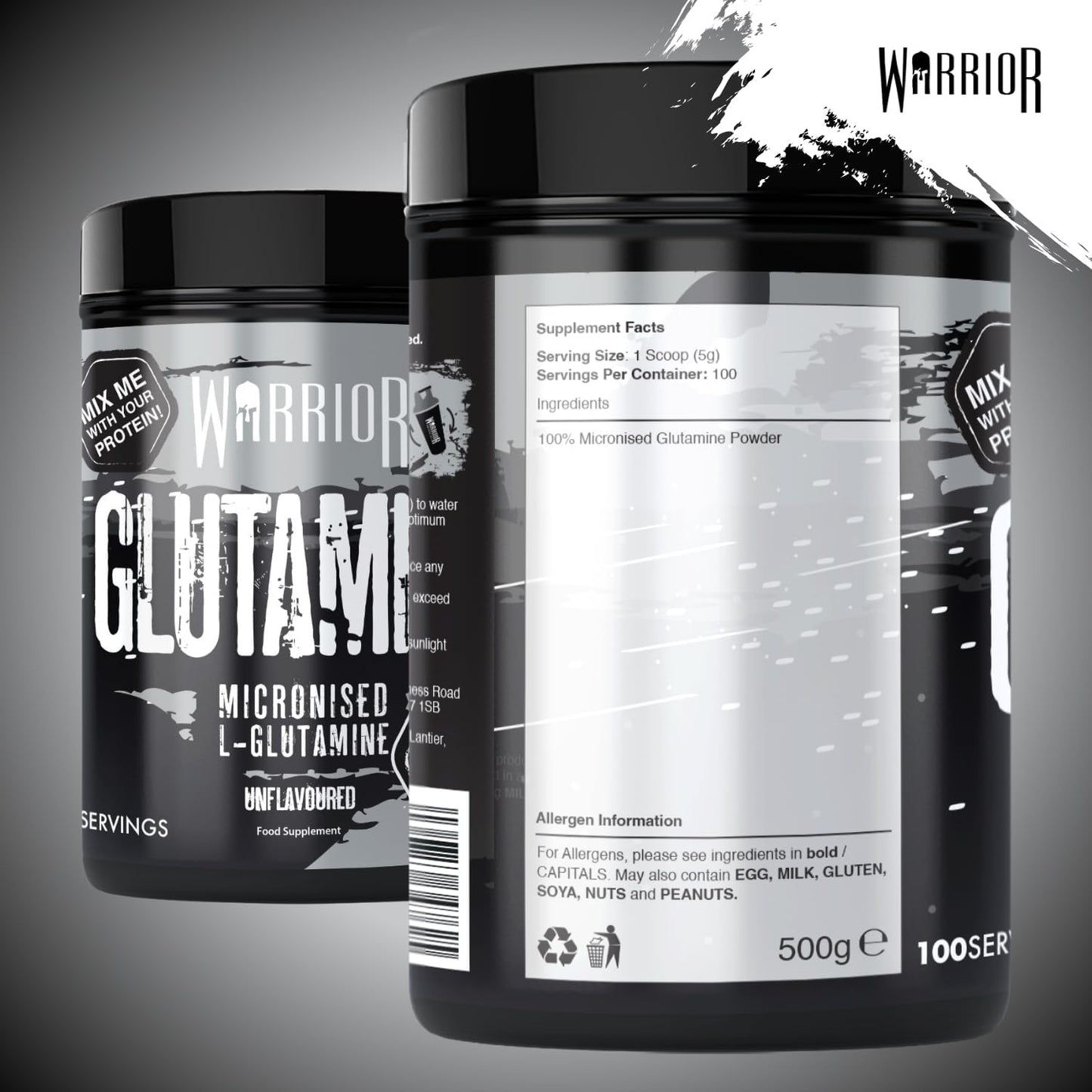Warrior Glutamine Powder - 300g (60 Servings) & 500g Tubs (100 Servings)