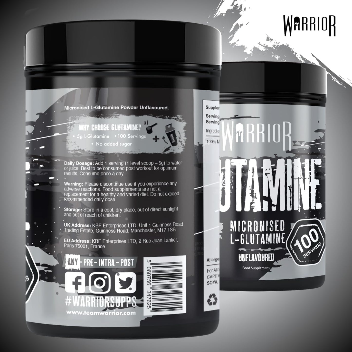 Warrior Glutamine Powder - 300g (60 Servings) & 500g Tubs (100 Servings)