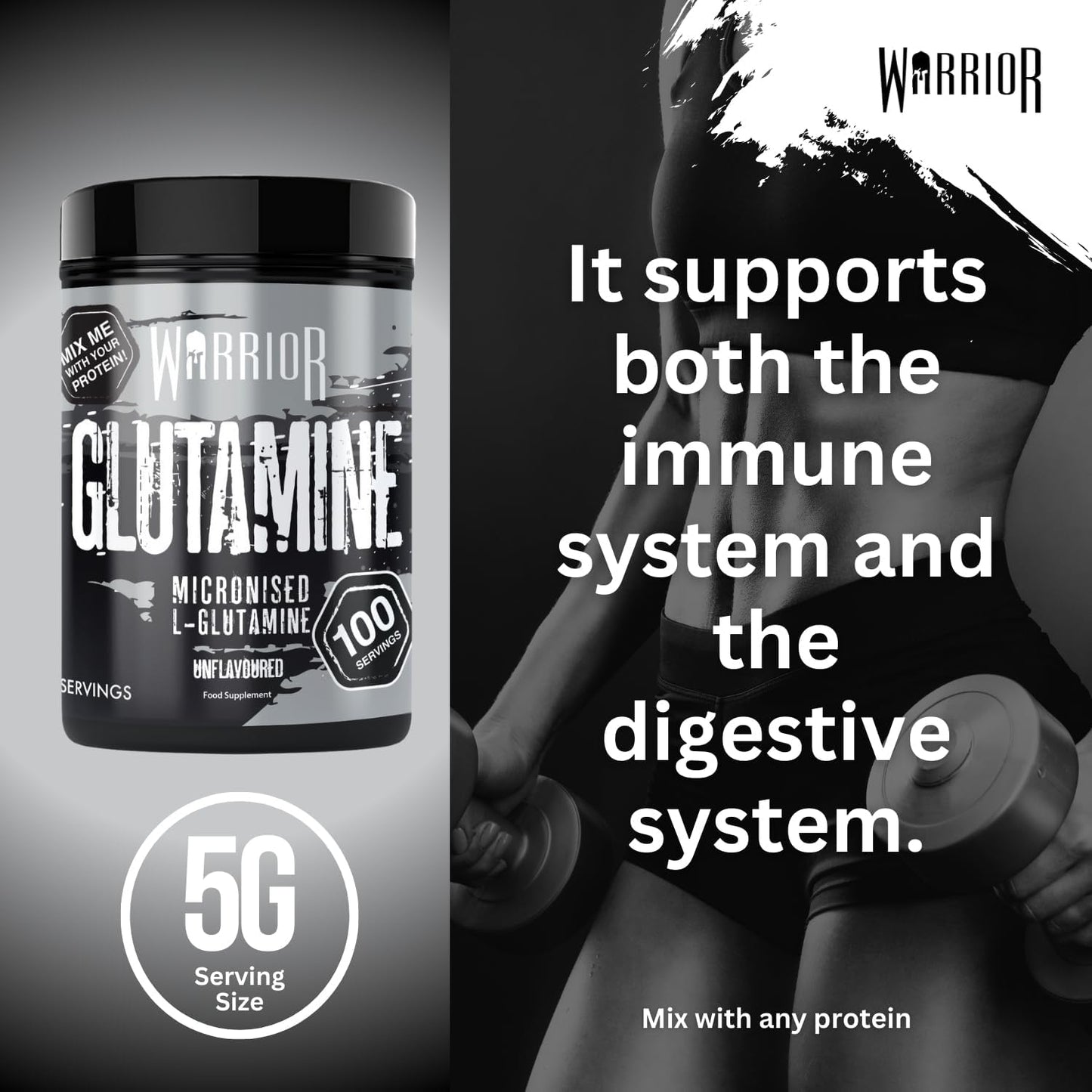 Warrior Glutamine Powder - 300g (60 Servings) & 500g Tubs (100 Servings)