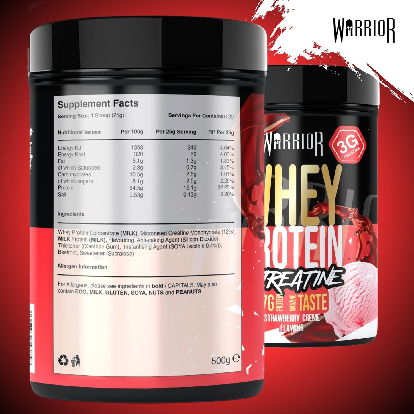 Warrior Whey Protein Plus Creatine | 500g Tubs | 20 Servings