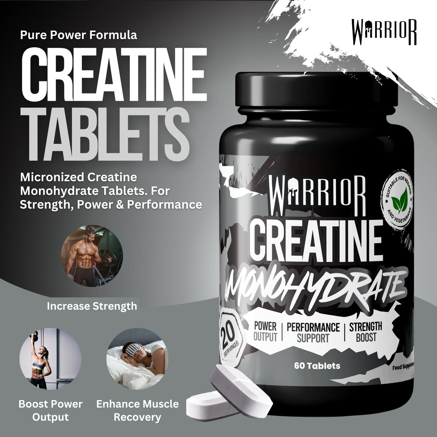 Warrior Creatine Monohydrate Tablets | 60 Tablets | 180 Tablets