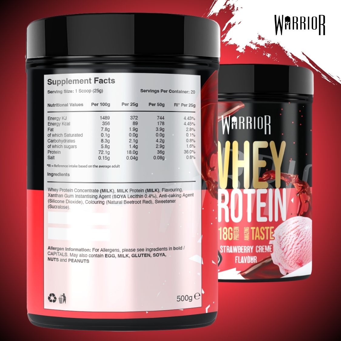 Warrior Whey Protein Powder – 500g | High Protein Shake for Muscle, Recovery & Lean Gains UK