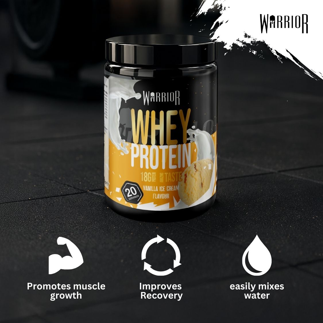 Warrior Whey Protein Powder – 500g | High Protein Shake for Muscle, Recovery & Lean Gains UK