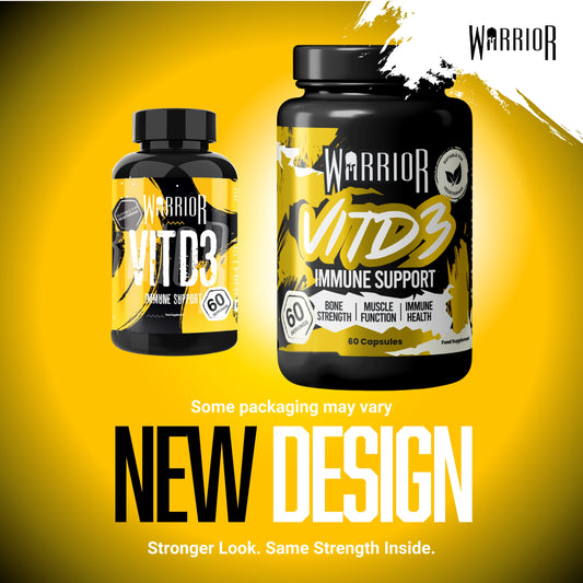 Warrior VitD3 - old vs new packaging design comparison, same strength inside