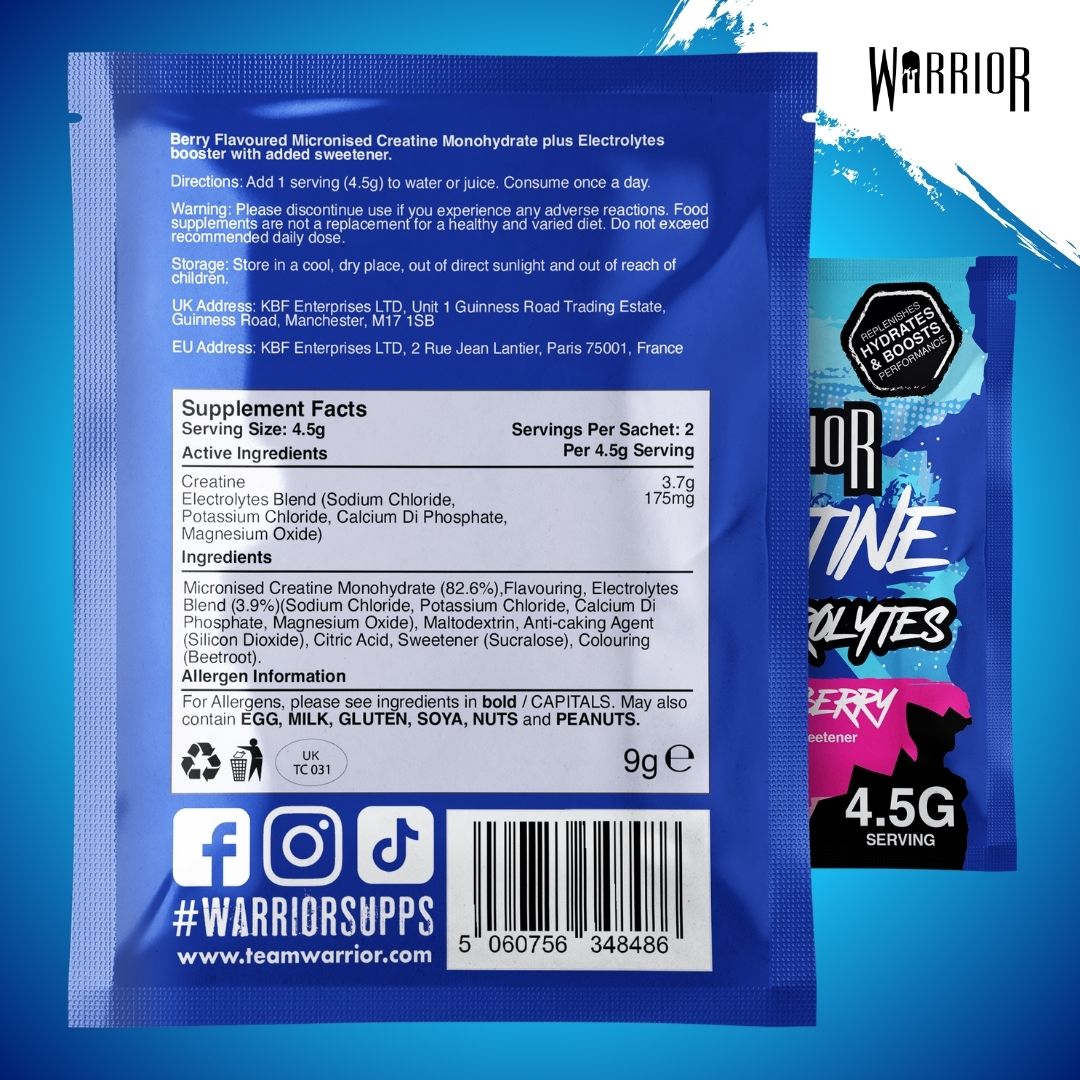 Warrior Creatine Plus Electrolytes – 15 Sachet Pack (30 Servings)