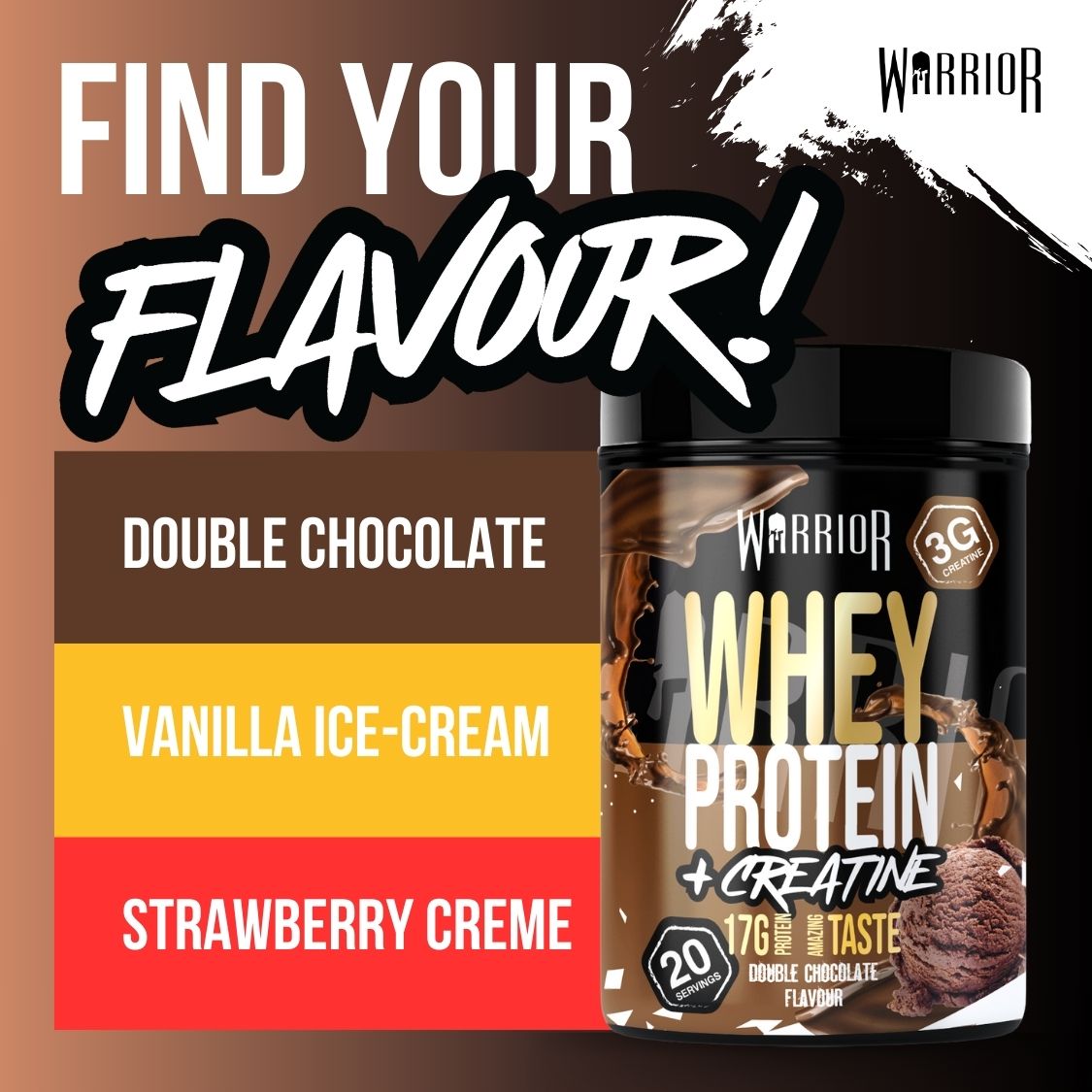 Warrior Whey Protein Plus Creatine | 500g Tubs | 20 Servings