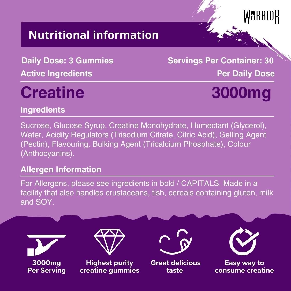 Warrior Creatine Monohydrate Gummies | 90 Gummies | 3000mg