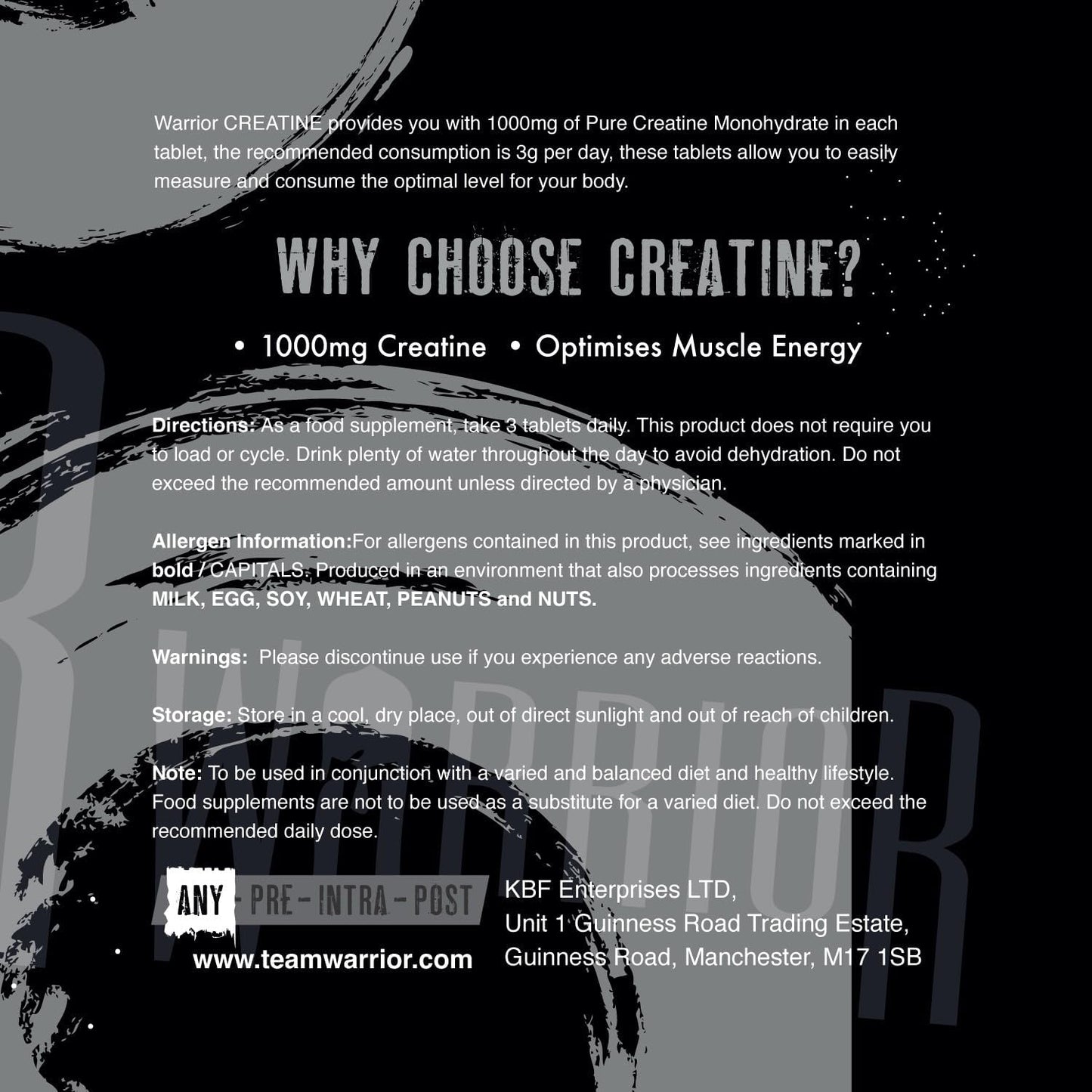 Warrior Creatine Monohydrate Tablets - 60 Tablets