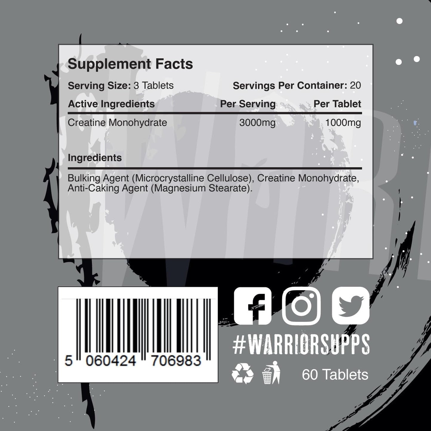 Warrior Creatine Monohydrate Tablets - 60 Tablets