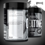 Warrior Creatine Monohydrate close-up of the supplement facts panel listing serving size and allergen information