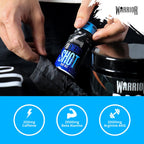 Warrior Rage Energy Shot, Blue Razz flavour, held from gym bag, 200mg Caffeine, 2000mg Beta Alanine, 2000mg Arginine AKG per shot