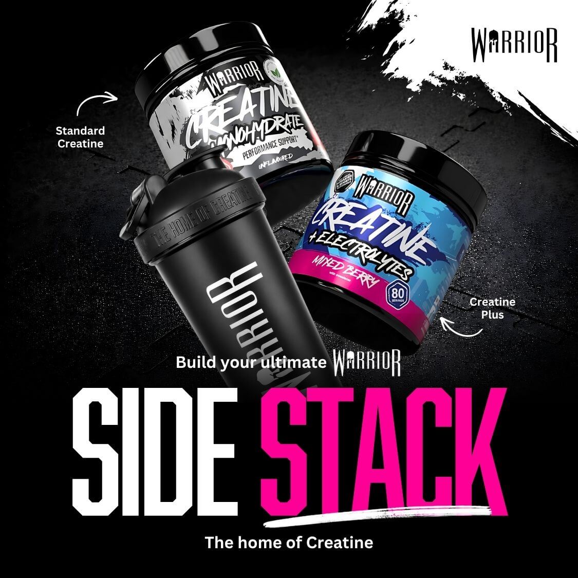 Warrior Home of Creatine Shaker – 600ml Black | Premium Leak-Proof Protein Shaker Bottle