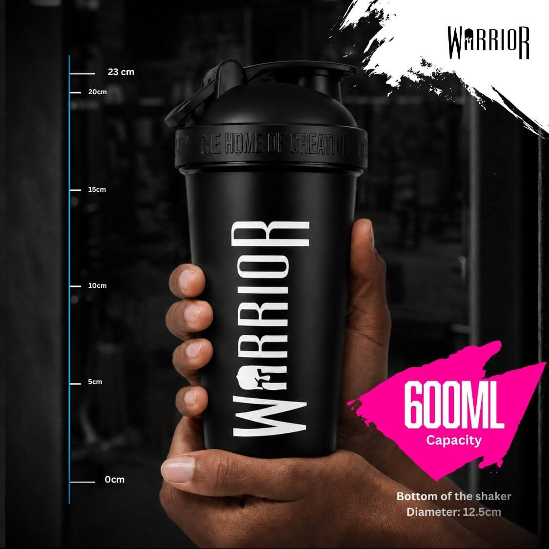 Warrior Home of Creatine Shaker – 600ml Black | Premium Leak-Proof Protein Shaker Bottle