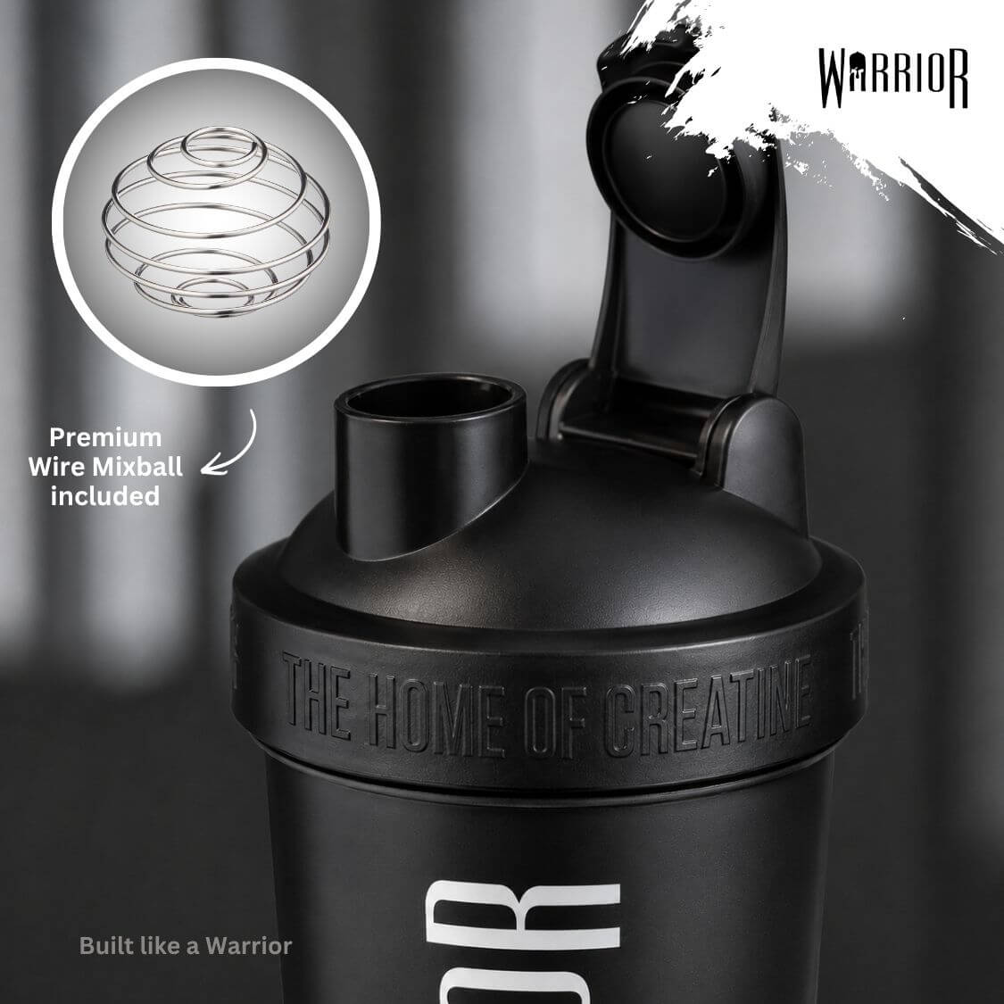 Warrior Home of Creatine Shaker – 600ml Black | Premium Leak-Proof Protein Shaker Bottle