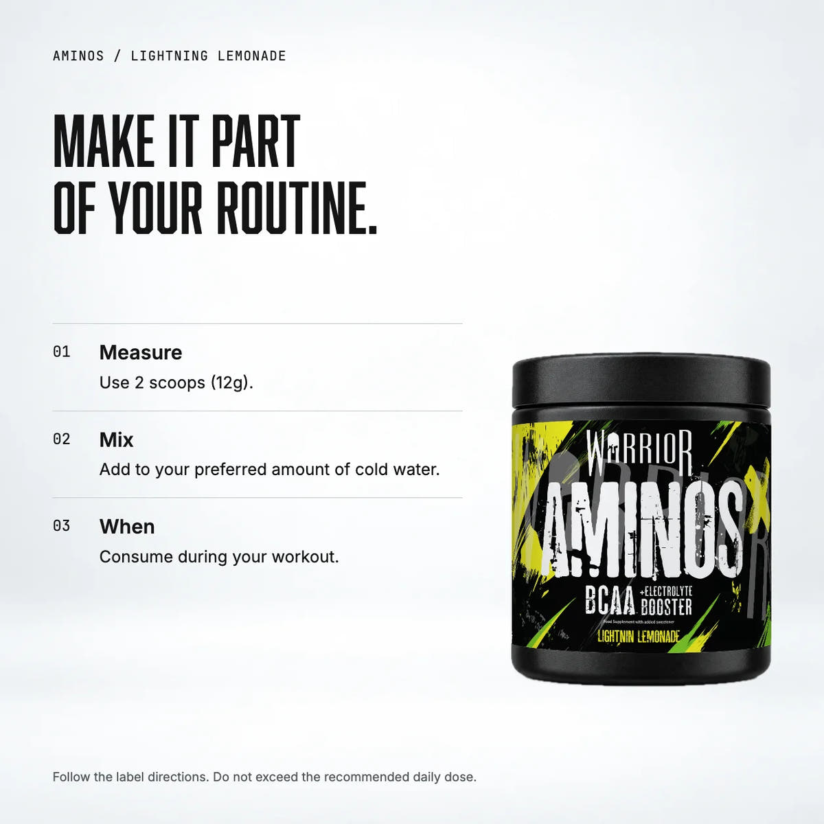 Warrior Aminos BCAA + Electrolyte Powder – 360g (30 Servings), Lightning Lemonade: when to take