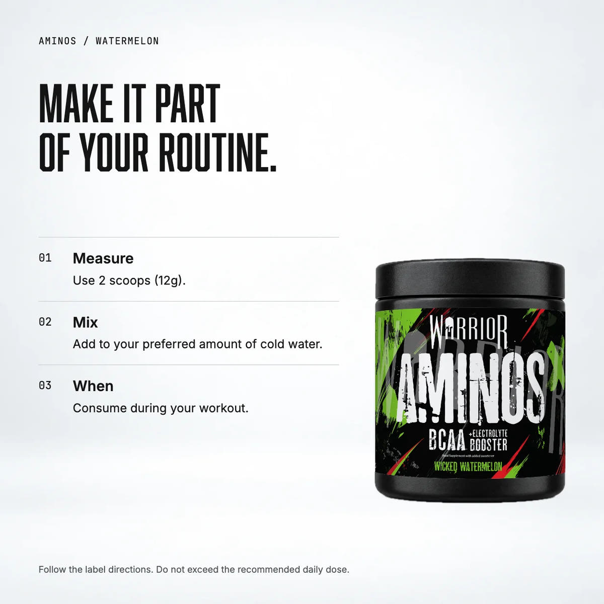 Warrior Aminos BCAA + Electrolyte Powder – 360g (30 Servings), Watermelon: when to take