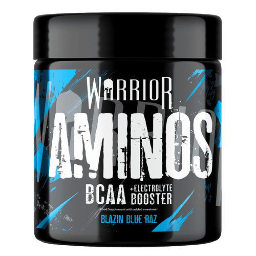 Warrior Aminos BCAA + electrolyte powder tub – Blue Raspberry, 30 servings