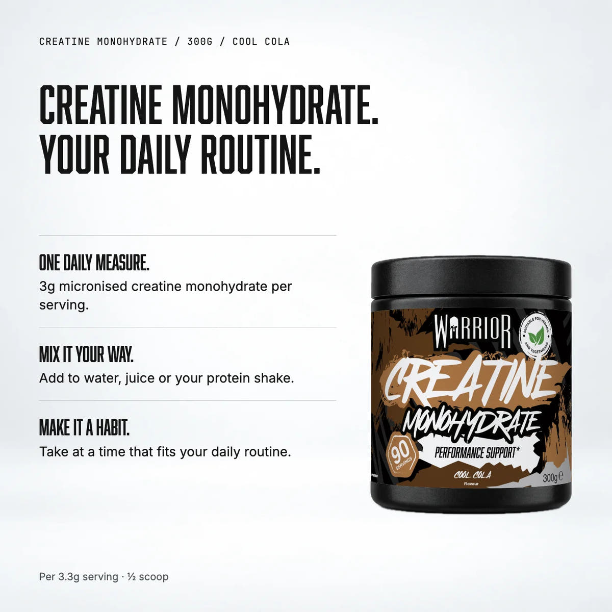 Warrior Creatine Monohydrate Powder, 300g / Cool Cola: benefits