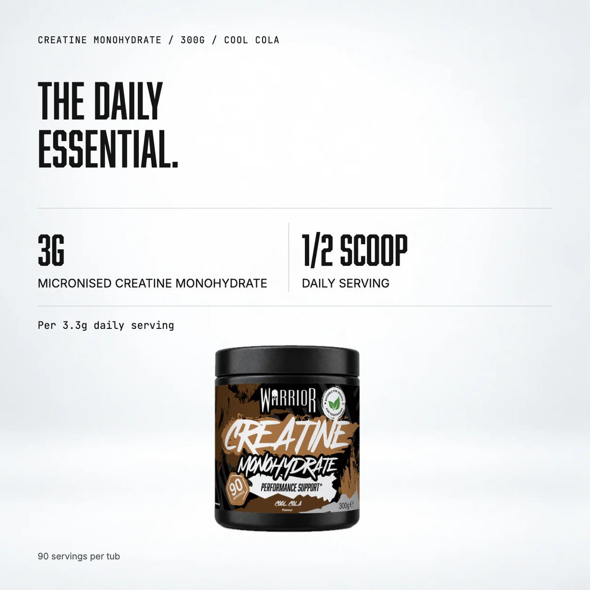 Warrior Creatine Monohydrate Powder, 300g / Cool Cola: macro callout