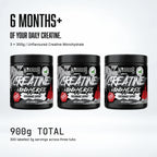 Warrior Creatine Monohydrate 6 month supply: three 300g Unflavoured tubs, 900g in total
