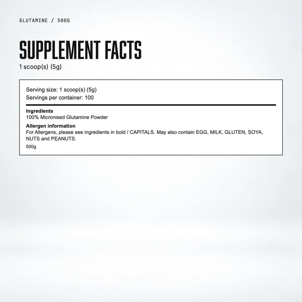 Warrior Glutamine Powder, 500g: supplement facts