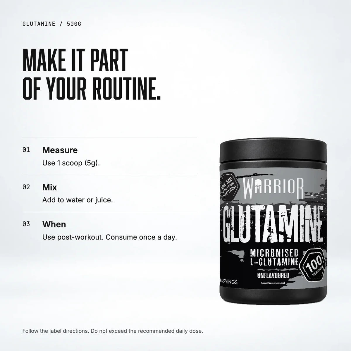 Warrior Glutamine Powder, 500g: when to take
