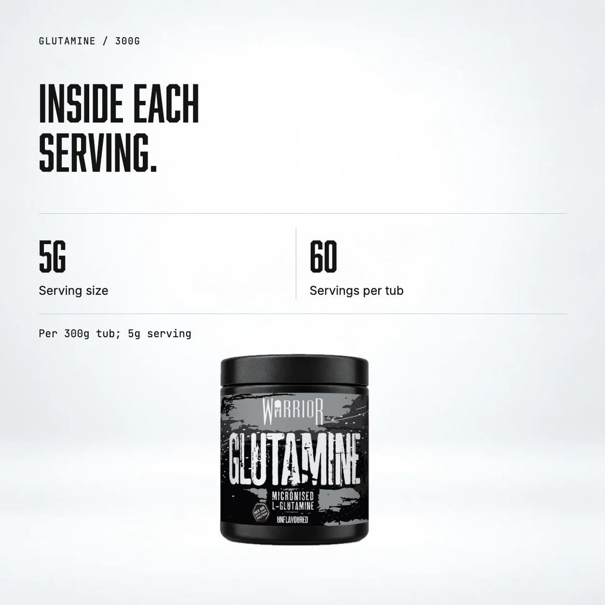 Warrior Glutamine Powder, 300g: macro callout