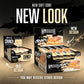Warrior Crunch White Chocolate protein bar retail display graphic comparing the old 'Crisp' design box and the new 'Soft Core' design box, with the text 'You may receive either design'.