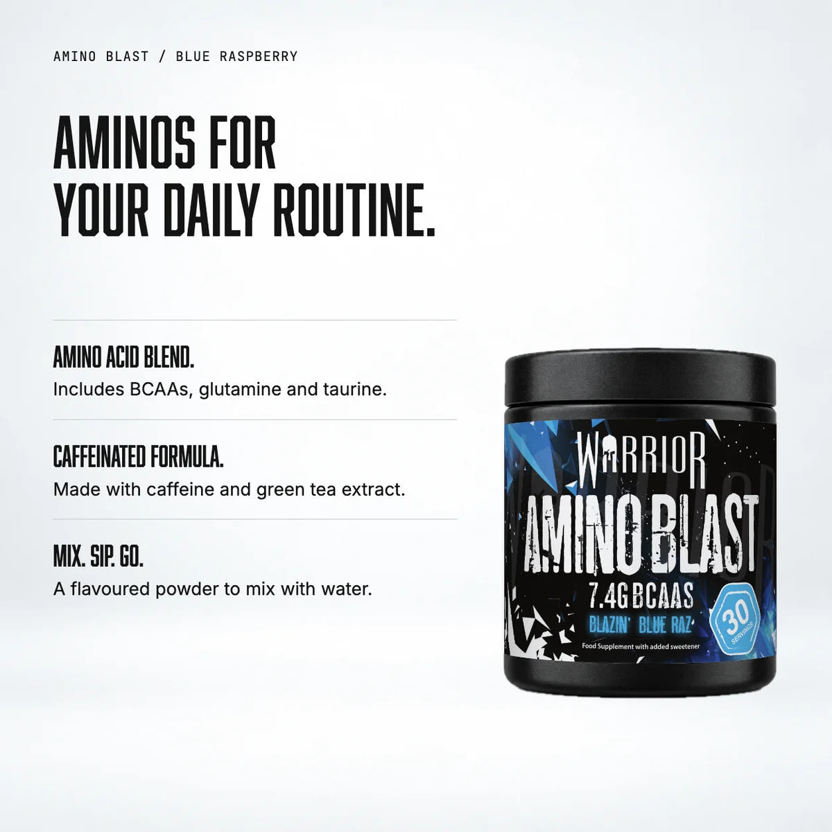 Warrior Amino Blast BCAA + Energy Powder – 270g (30 Servings), Blue Raspberry: benefits