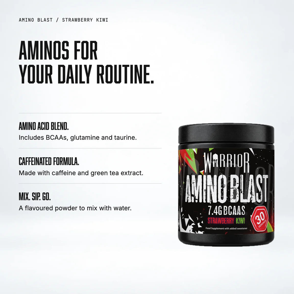 Warrior Amino Blast BCAA + Energy Powder – 270g (30 Servings), Strawberry Kiwi: benefits