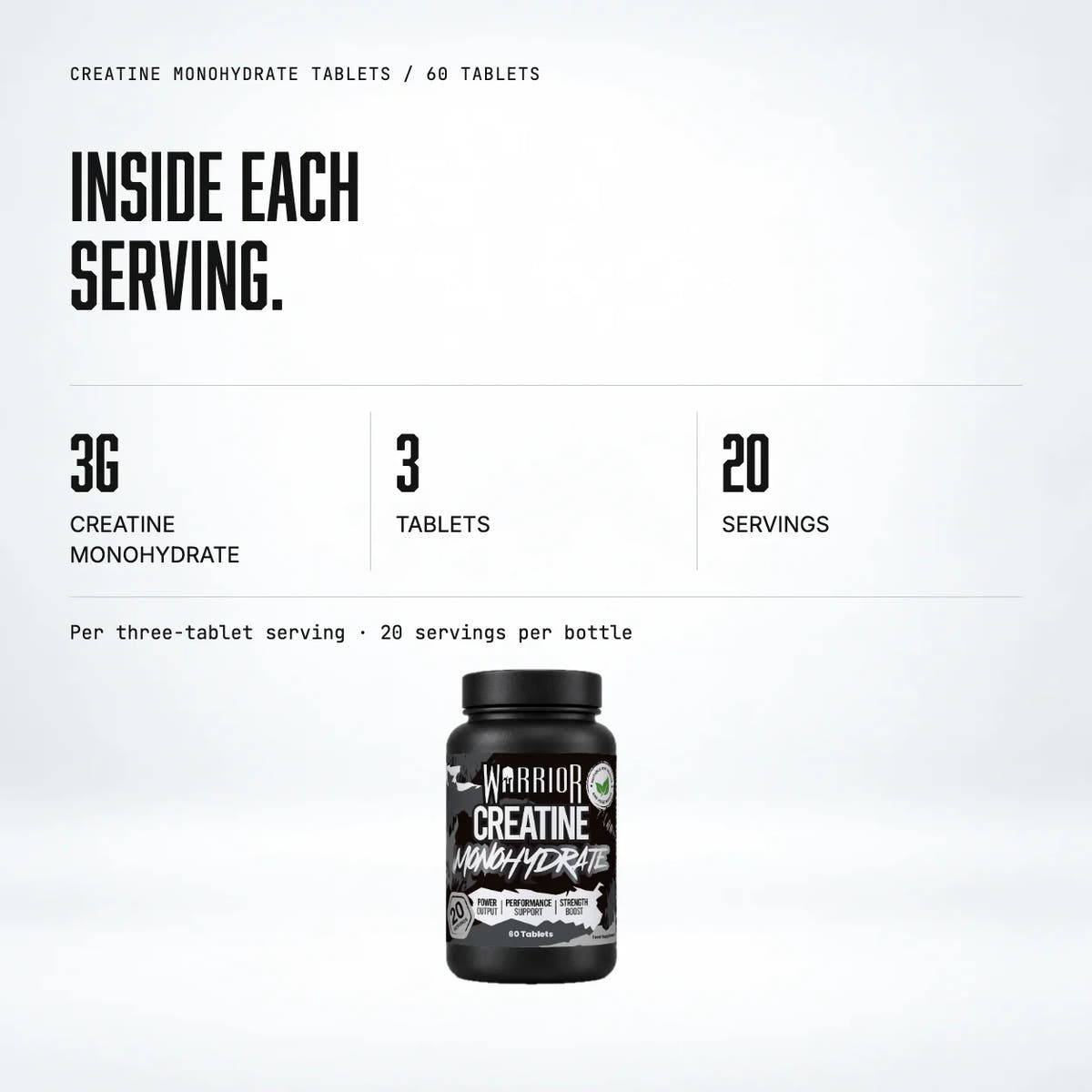 Warrior Creatine Monohydrate Tablets, 60 Tabs: macro callout