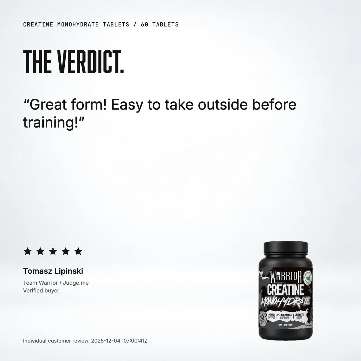 Warrior Creatine Monohydrate Tablets, 60 Tabs: customer review
