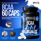 Warrior BCAA 2:1:1 graphic - 60 capsules, 2000mg BCAA per serving, with Vitamin B6 to help reduce tiredness and fatigue