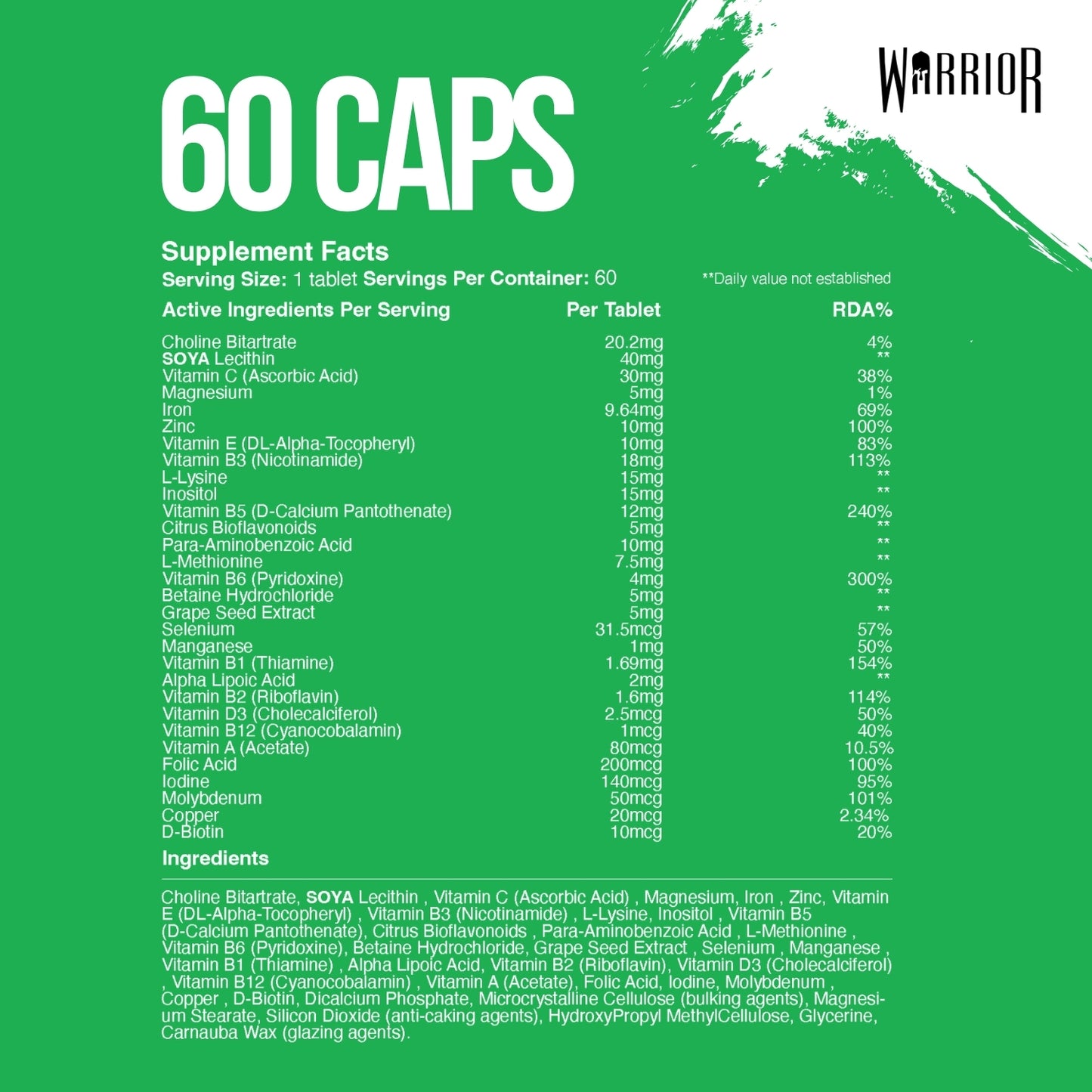 Warrior Multi Vitamin - 60 Tabs (2 Month Supply)