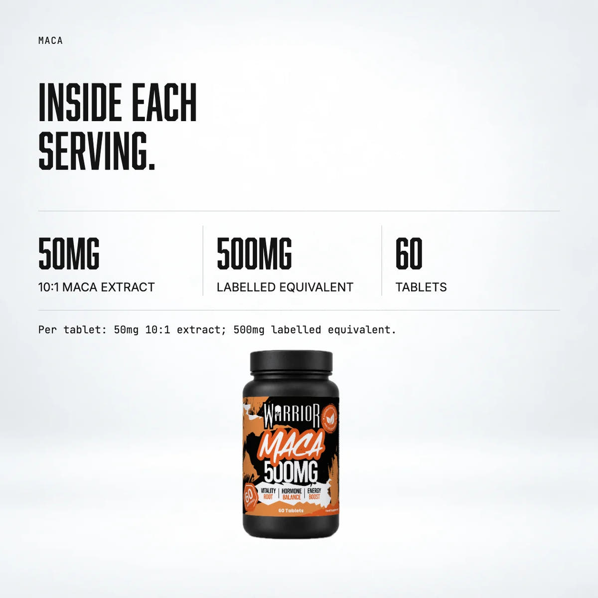 Warrior Maca – 500mg Tablets (60 Tablets): macro callout