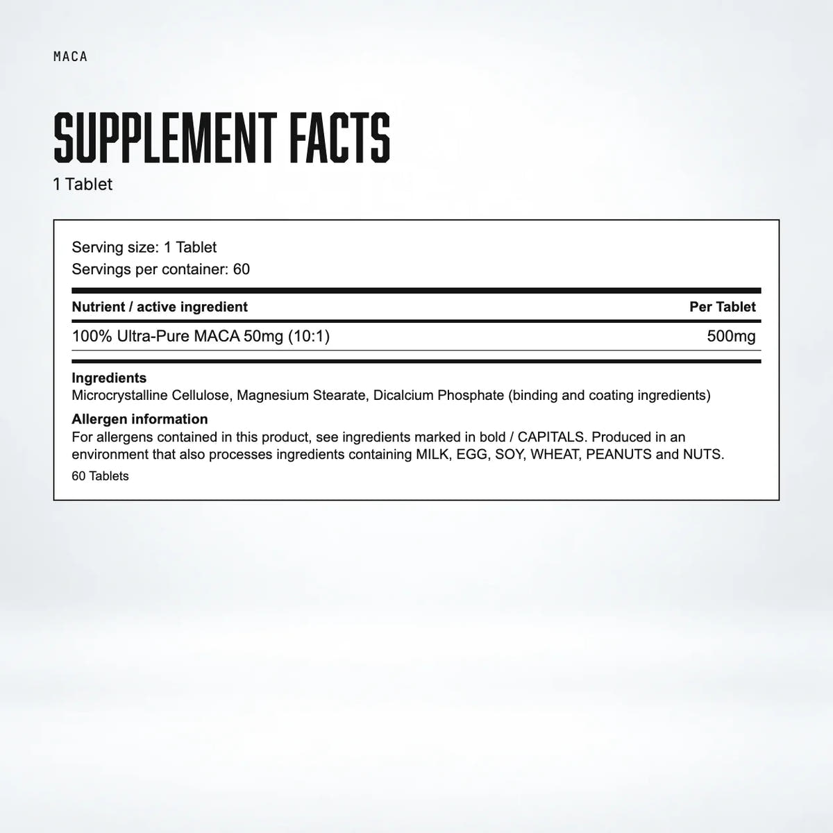 Warrior Maca – 500mg Tablets (60 Tablets): supplement facts