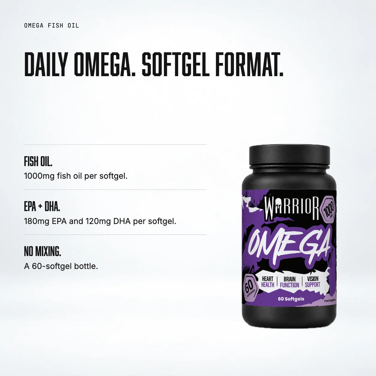 Warrior Omega 1000mg Fish Oil – 60 Softgels: benefits