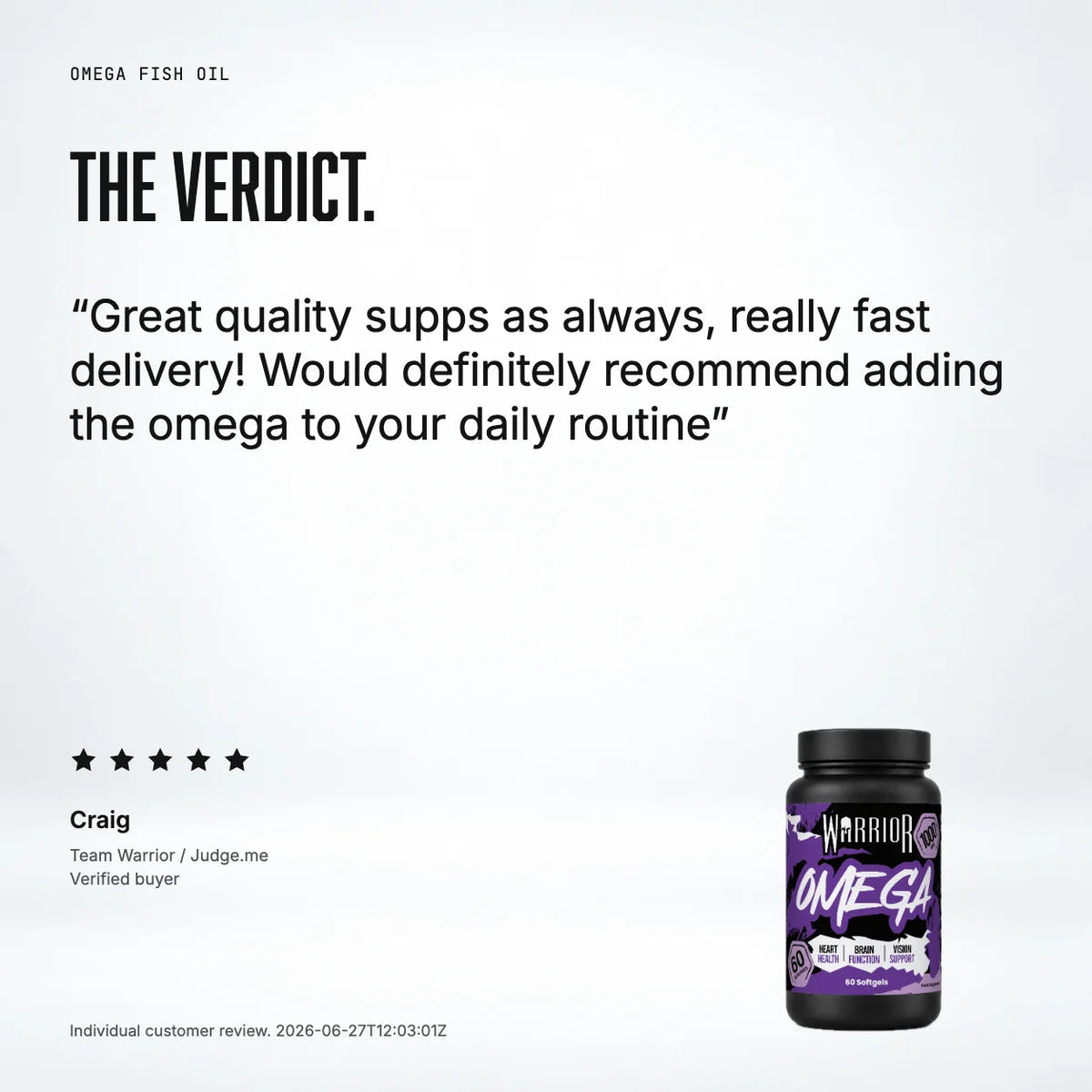 Warrior Omega 1000mg Fish Oil – 60 Softgels: customer review