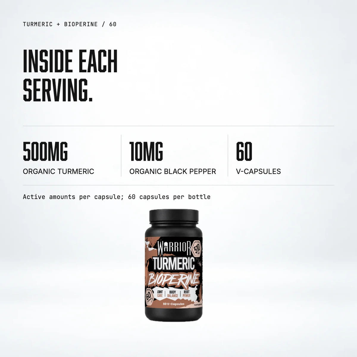 Warrior Turmeric with Bioperine 510mg, 60: macro callout