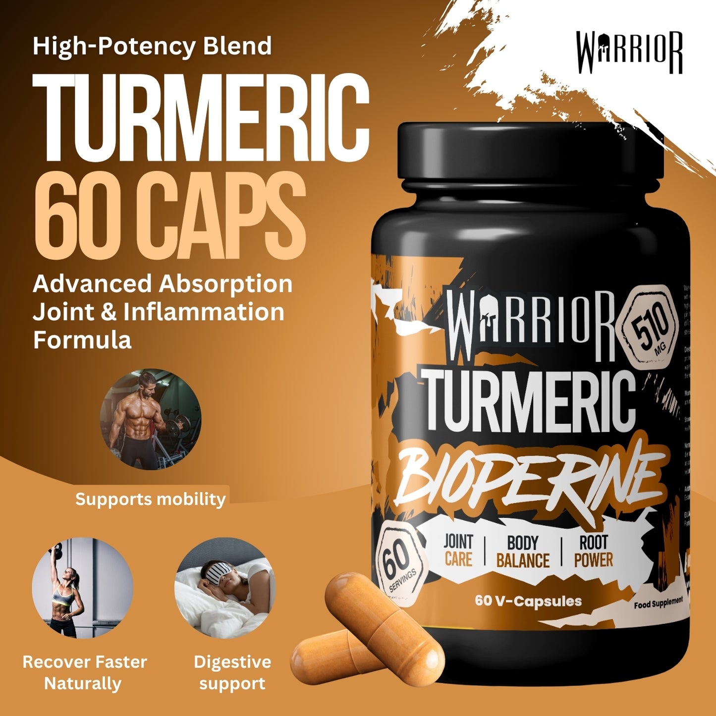 Warrior Turmeric with Bioperine 510mg - 60 Vegan Caps