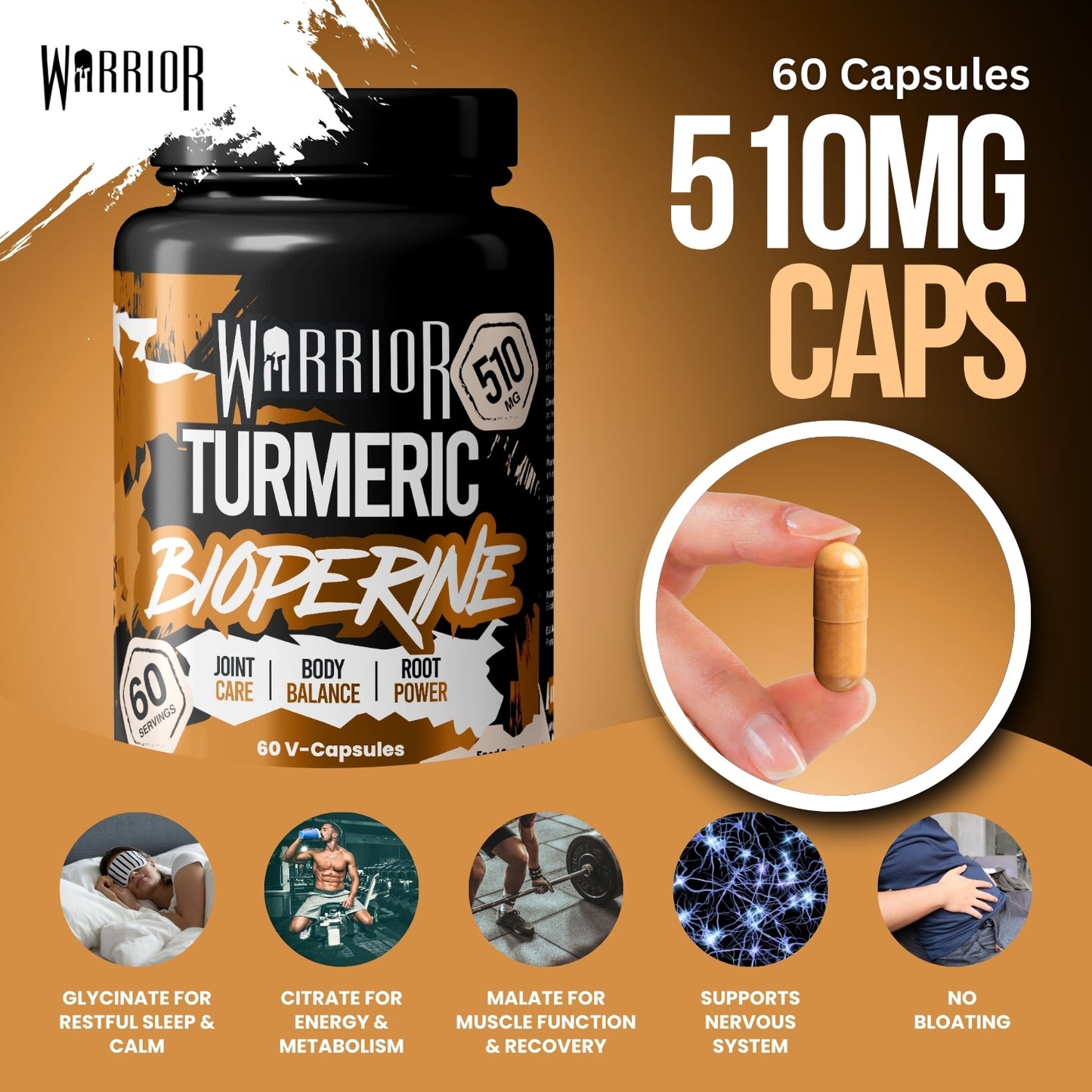 Warrior Turmeric with Bioperine 510mg - 60 Vegan Caps