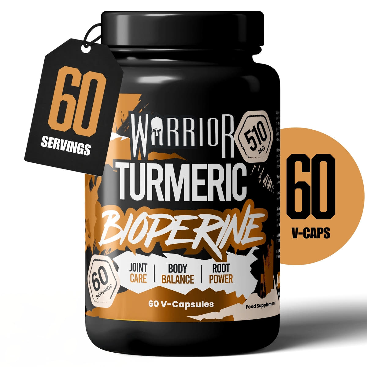 Warrior Turmeric with Bioperine 510mg tub, 60 V-Capsules, joint care and body balance
