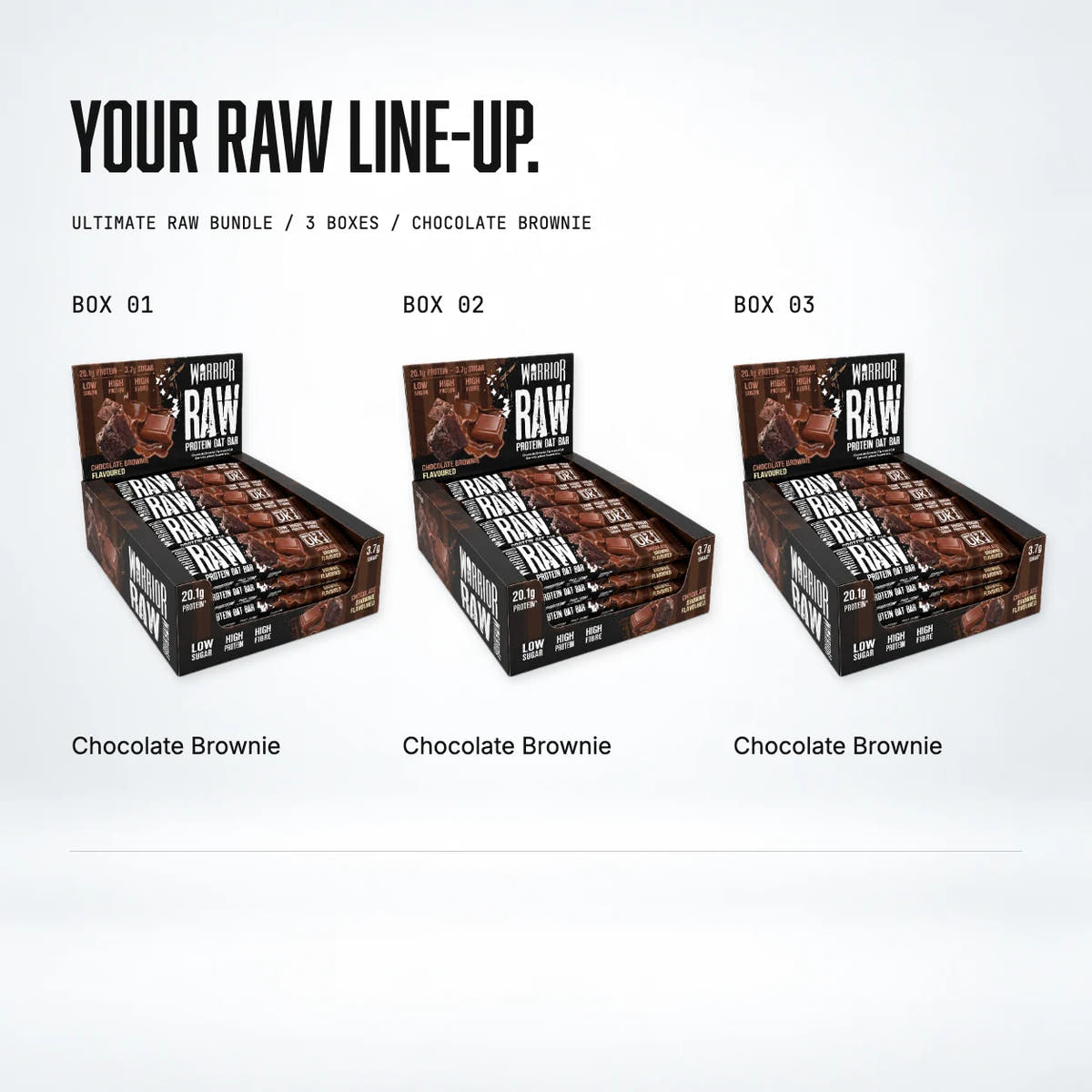 Warrior RAW Protein Bar Triple Pack, Chocolate Brownie: three 12-bar boxes