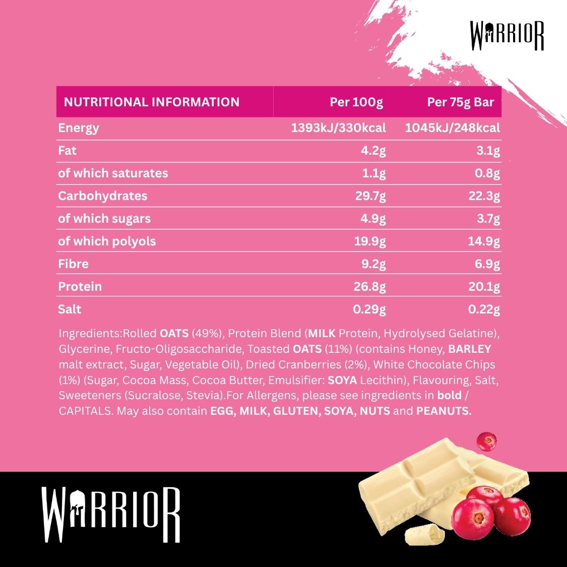 Warrior RAW Protein Bar - 12 x 75g Bars