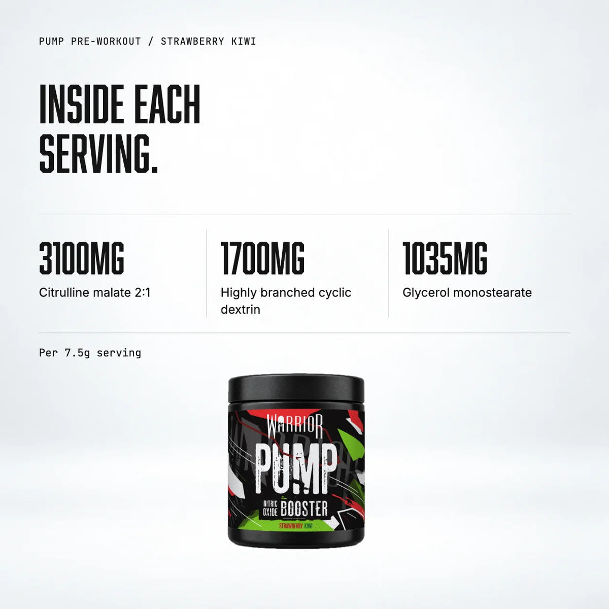 Warrior Pump Pre-Workout Powder, Strawberry Kiwi: macro callout