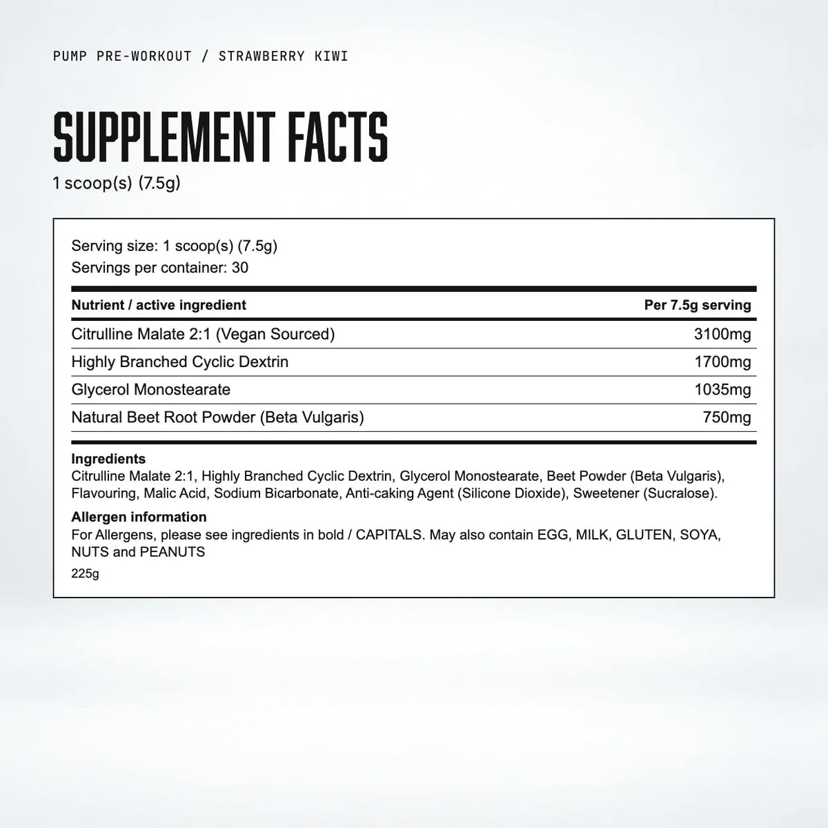 Warrior Pump Pre-Workout Powder, Strawberry Kiwi: supplement facts