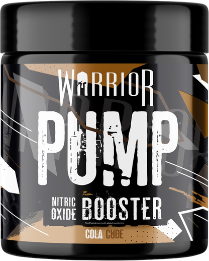 Warrior Pump Pre-Workout tub, Cola Cube flavour, Nitric Oxide Booster